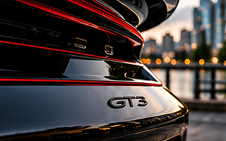 Sports car photographed in front of Vancouver skyline